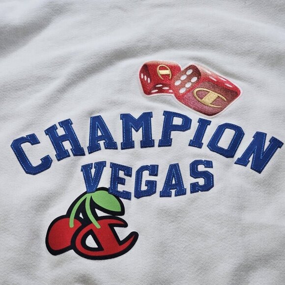 Champion Hoodie Womens XS White Graphic Print Kanga Pocket LS Reverse Weave FLAW - Picture 14 of 16